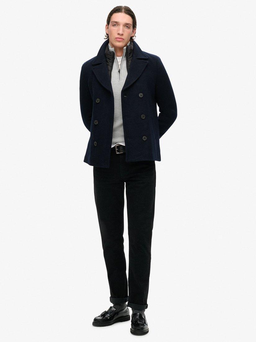 Product image 5 of 8, which shows Superdry 2 In 1 Wool Blend Pea Coat, Eclipse Navy, S