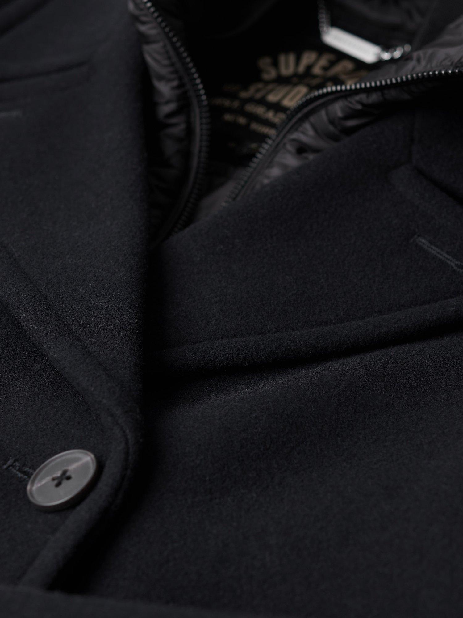 Product image 6 of 8, which shows Superdry 2 In 1 Wool Blend Pea Coat, Eclipse Navy, S