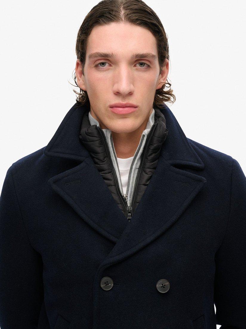Product image 8 of 8, which shows Superdry 2 In 1 Wool Blend Pea Coat, Eclipse Navy, S