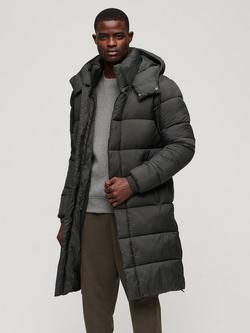 Superdry Ripstop Longline Puffer Jacket, Black Grid