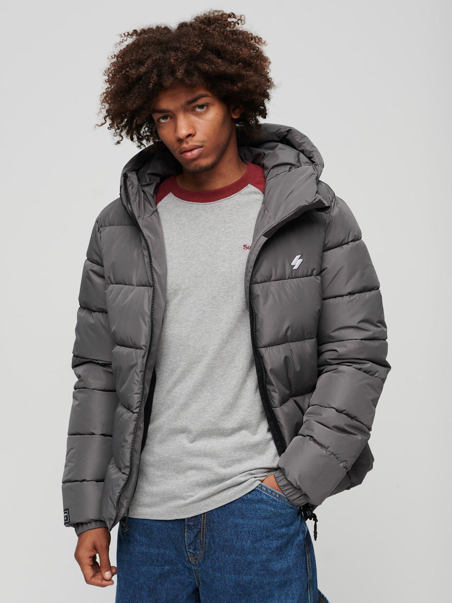 Superdry Hooded Sports Puffer Jacket, Dark Slate Grey