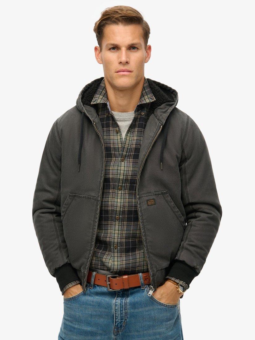 Product image 1 of 6, which shows Superdry Vintage Workwear Hooded Bomber, Bison Black, S