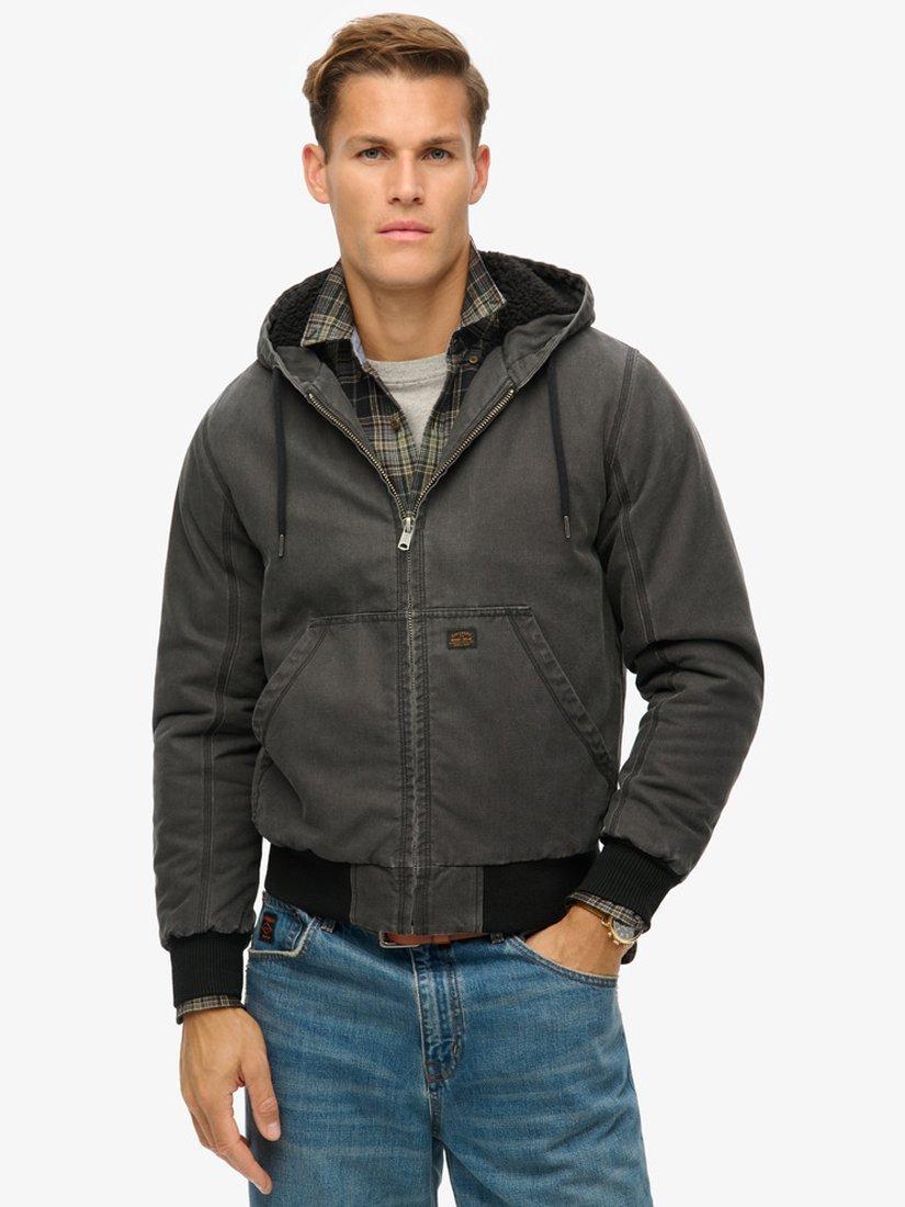 Product image 2 of 6, which shows Superdry Vintage Workwear Hooded Bomber, Bison Black, S