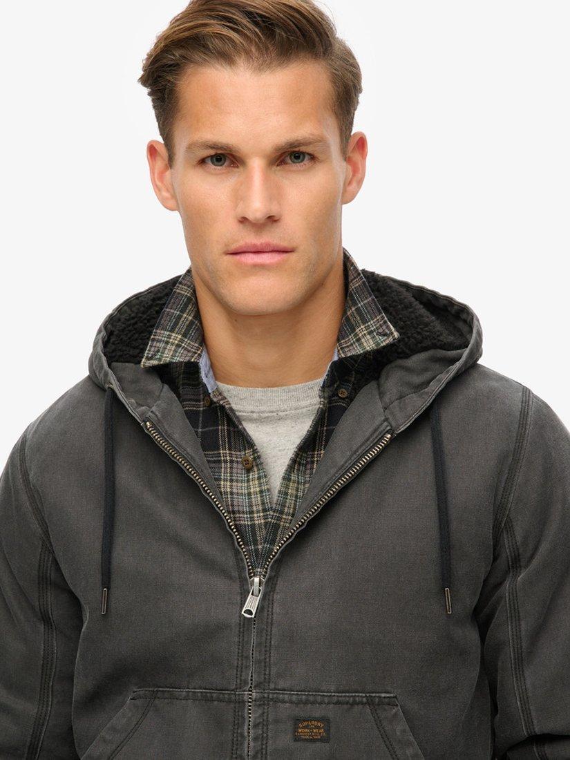 Product image 5 of 6, which shows Superdry Vintage Workwear Hooded Bomber, Bison Black, S