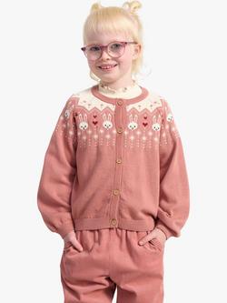 Lindex Kids' Bunny Fair Isle Cardigan, Pink, Pink