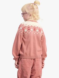 Lindex Kids' Bunny Fair Isle Cardigan, Pink - view 2, Pink