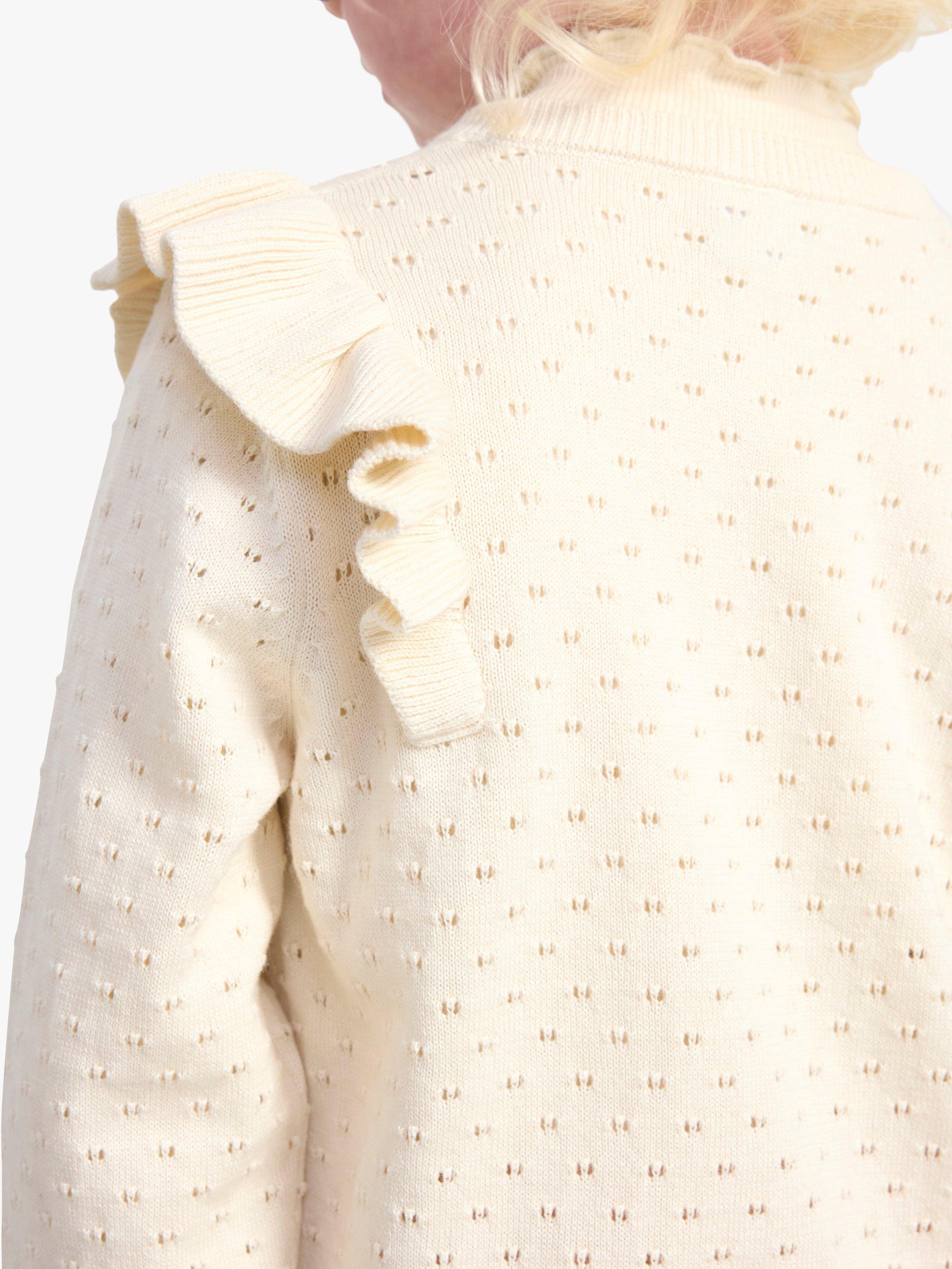 Product image 5 of 7, which shows Lindex Kids' Pattern Knit Frill Cardigan, White, 3-4 years