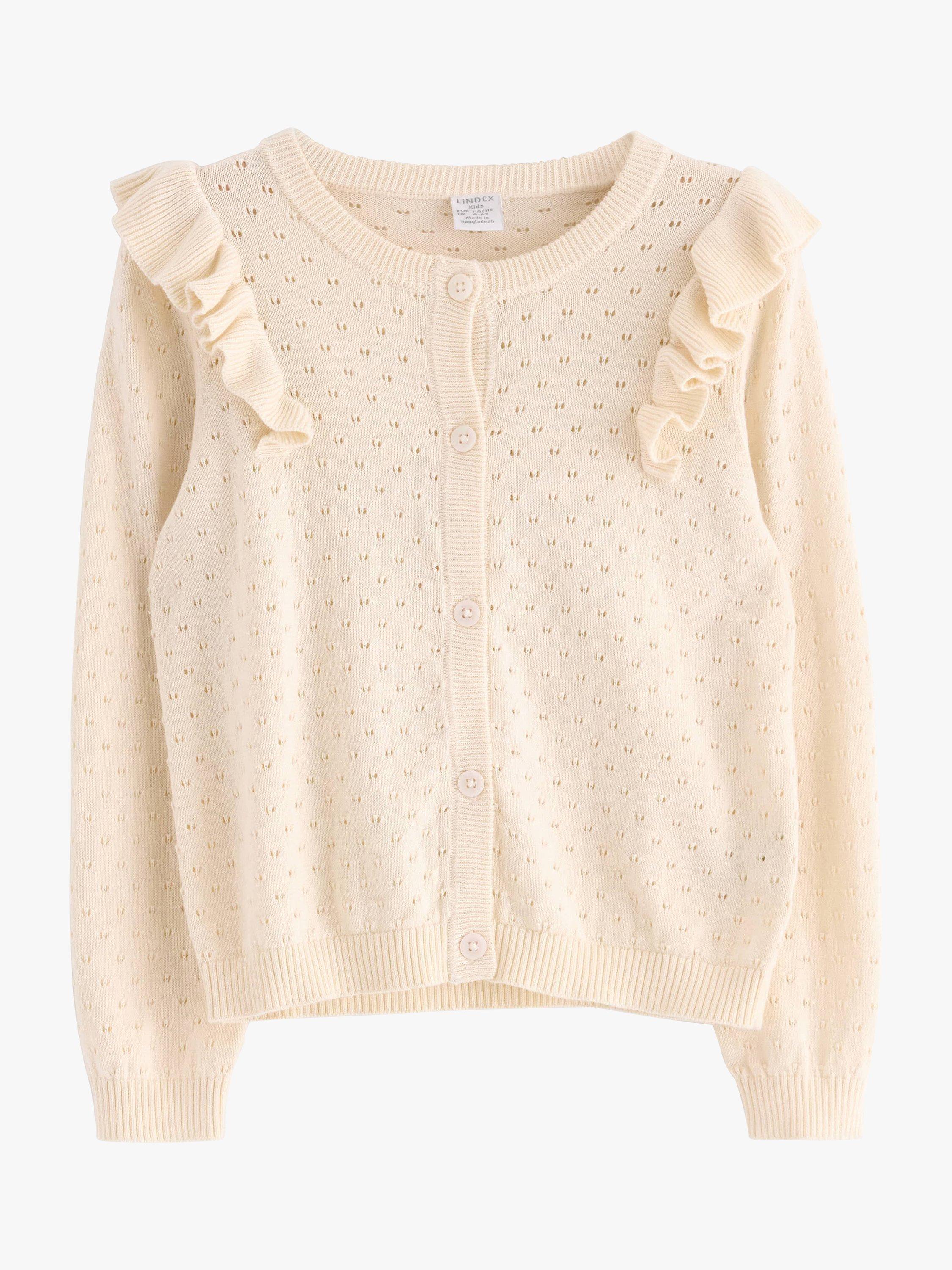 Product image 6 of 7, which shows Lindex Kids' Pattern Knit Frill Cardigan, White, 3-4 years