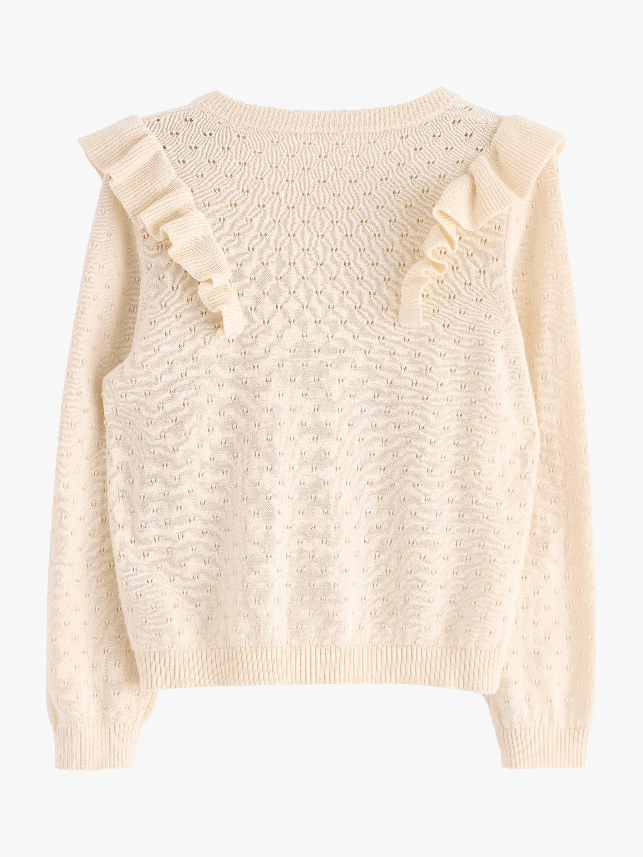 Product image 7 of 7, which shows Lindex Kids' Pattern Knit Frill Cardigan, White, 3-4 years