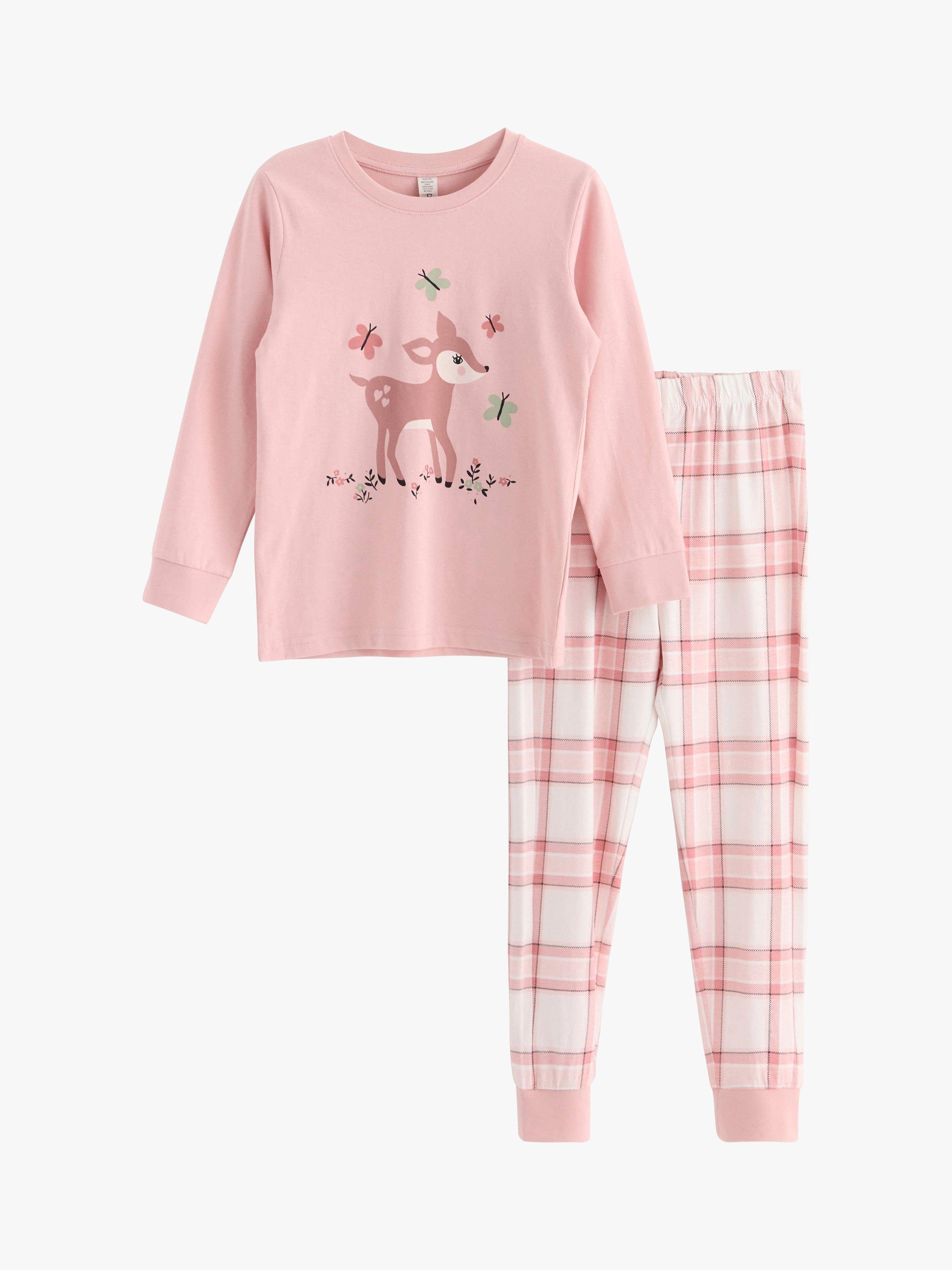 Lindex Kids' Deer Print Check Pyjamas, Pink