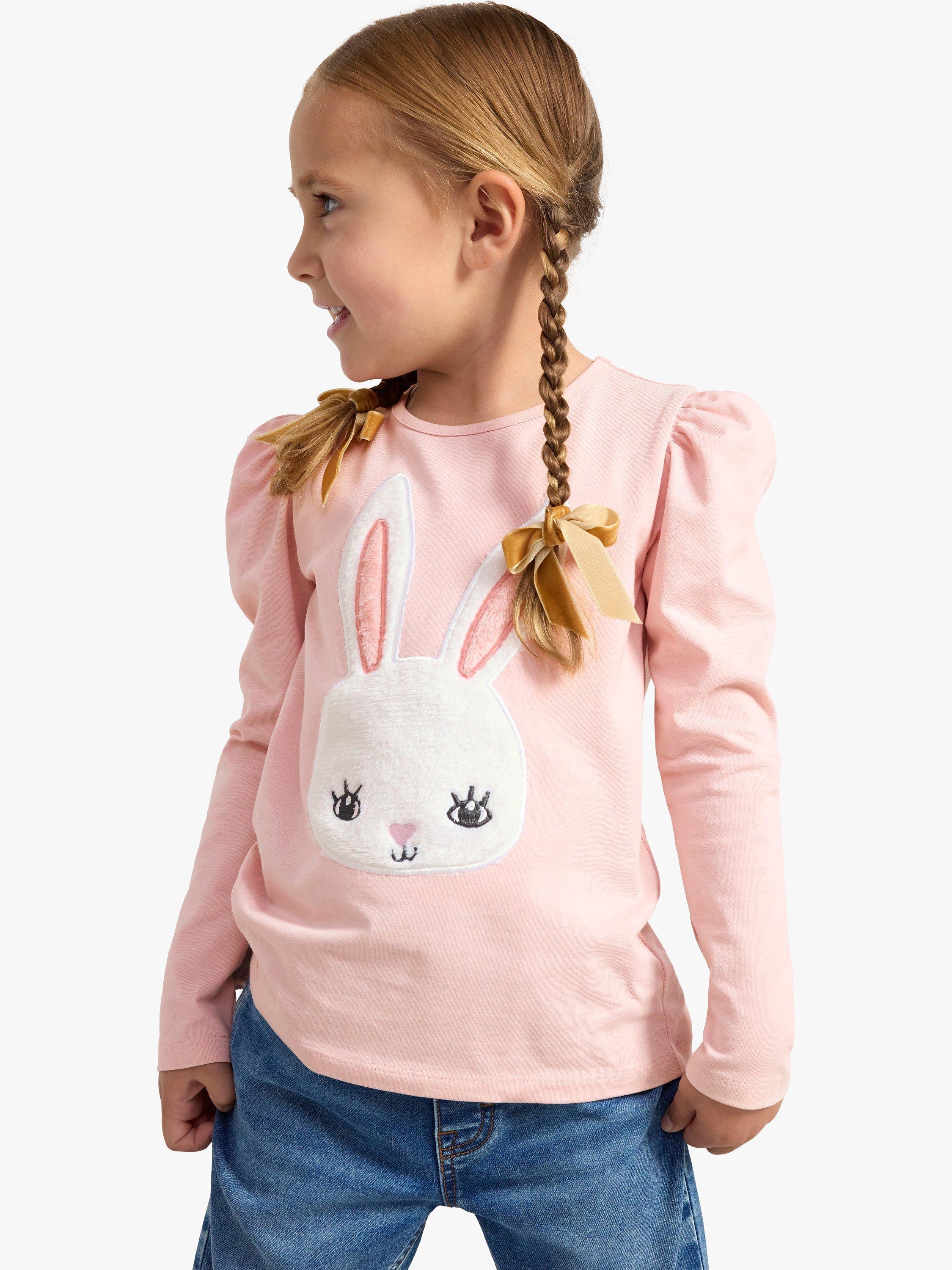 Lindex Kids' Rabbit Organic Cotton Blend Long Puff Sleeve Top, Pink