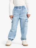 Lindex Kids' Denim Straight Cargo Trousers, Blue