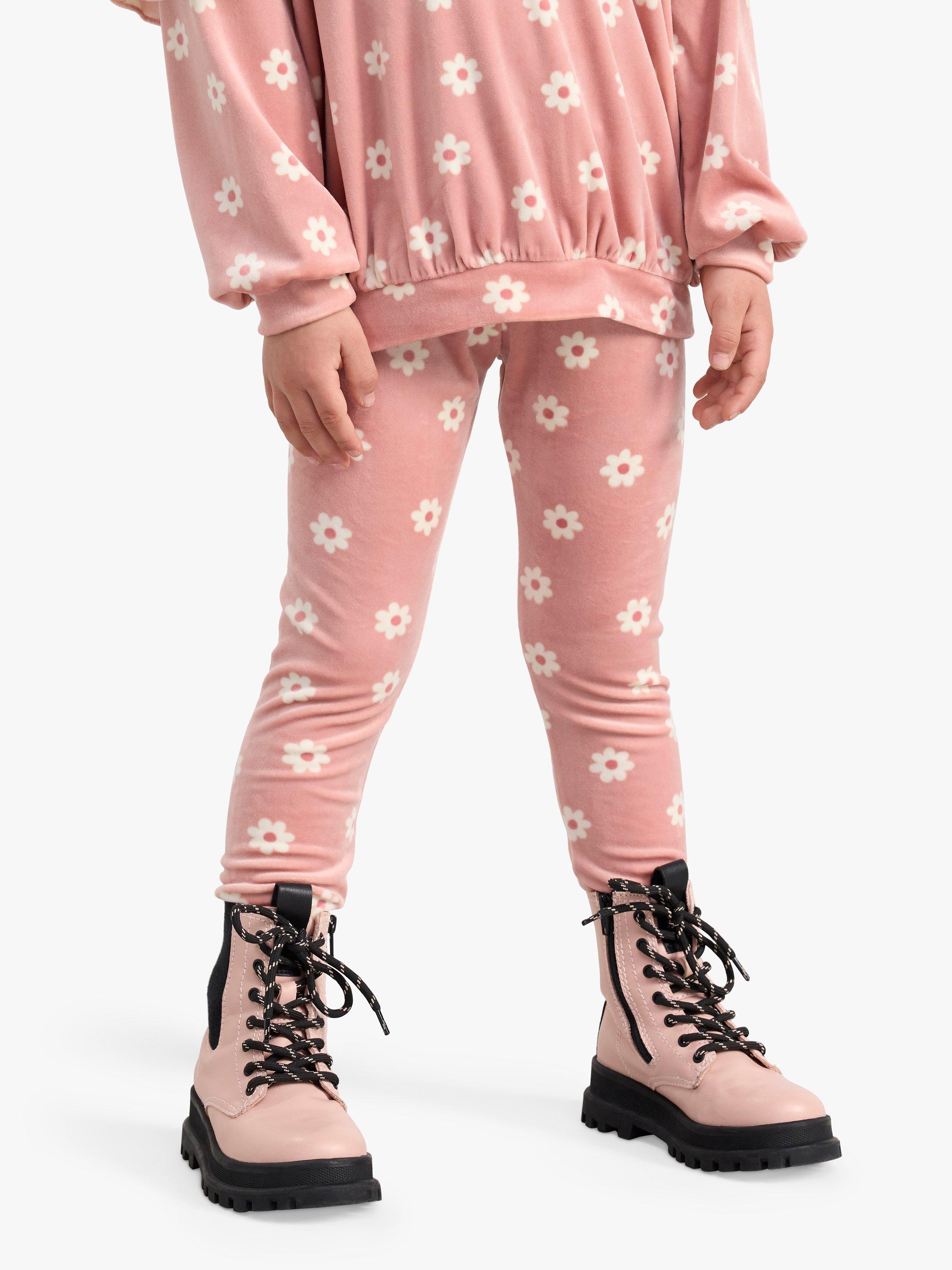 Lindex Kids' Daisy Print Velour Leggings, Pink/Multi