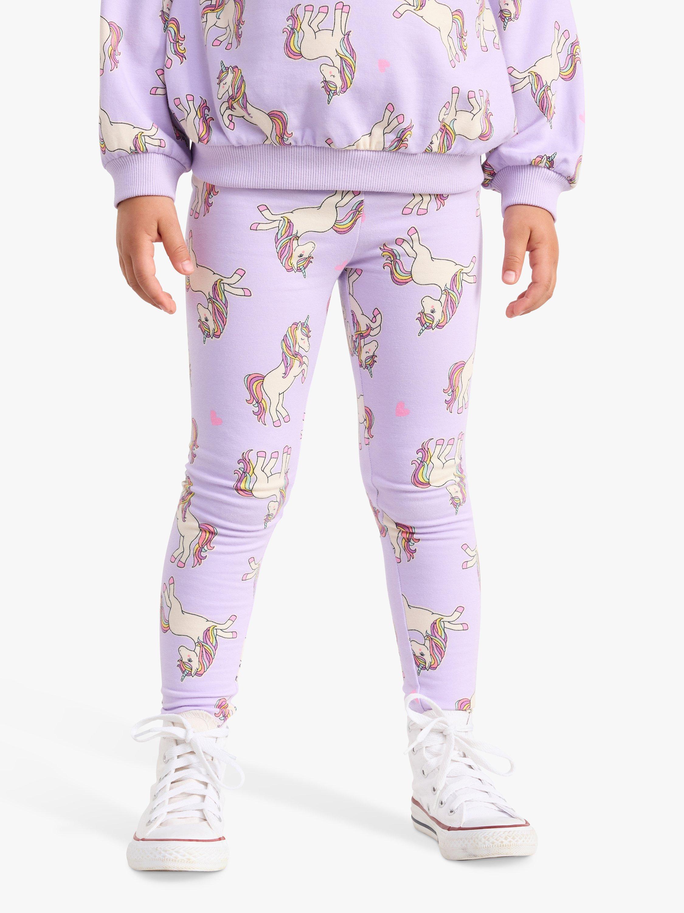 Lindex Kids' Unicorn Print Organic Cotton Blend Leggings, Lilac/Multi
