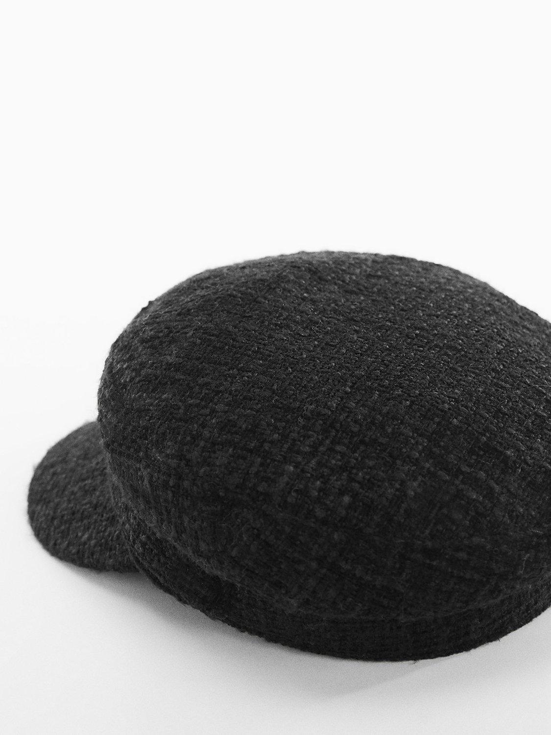 Mango Sissi Tweed Nautical Cap, Black