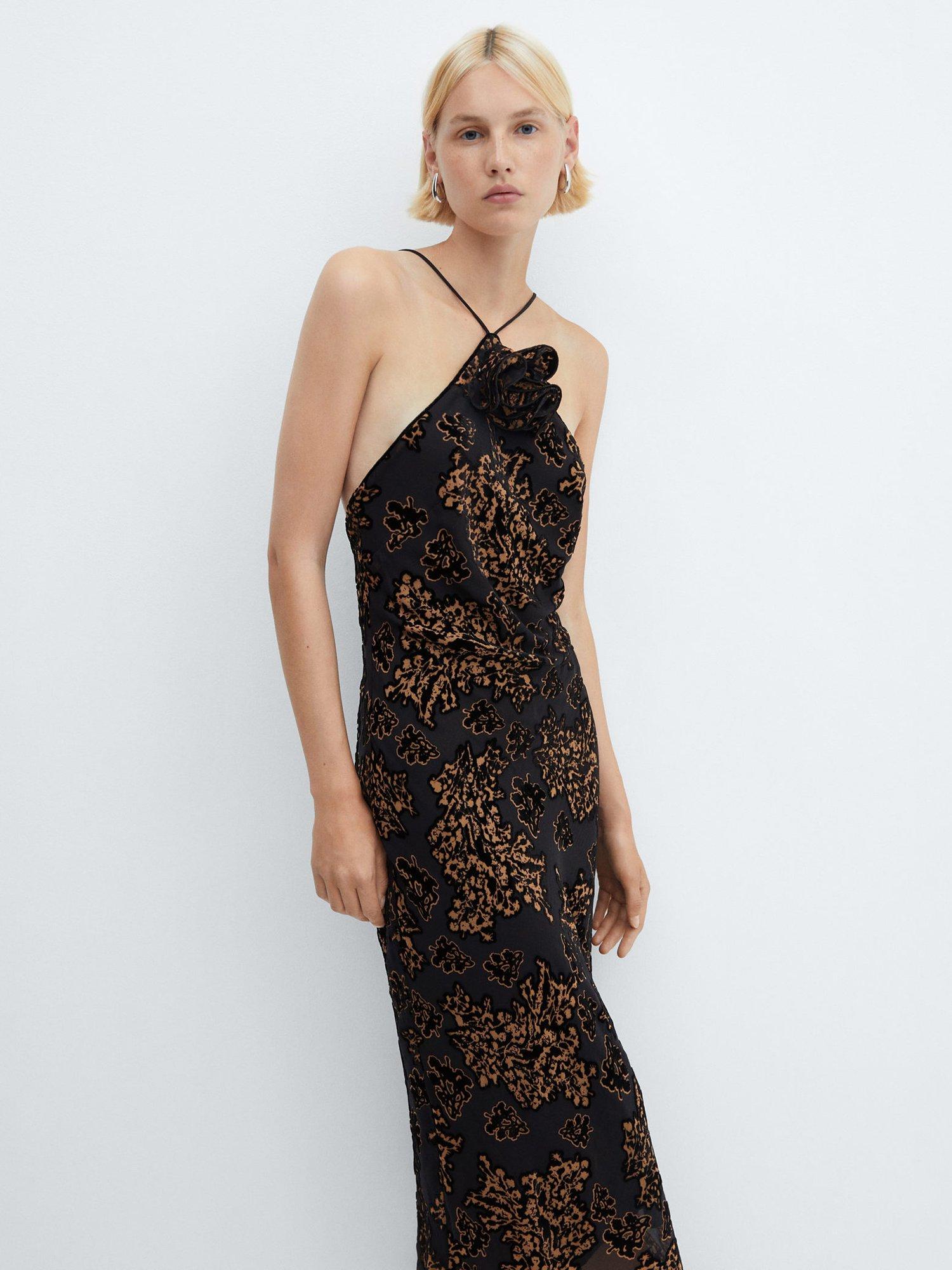 Mango Christy Textured Jacquard Maxi Dress, Black/Multi
