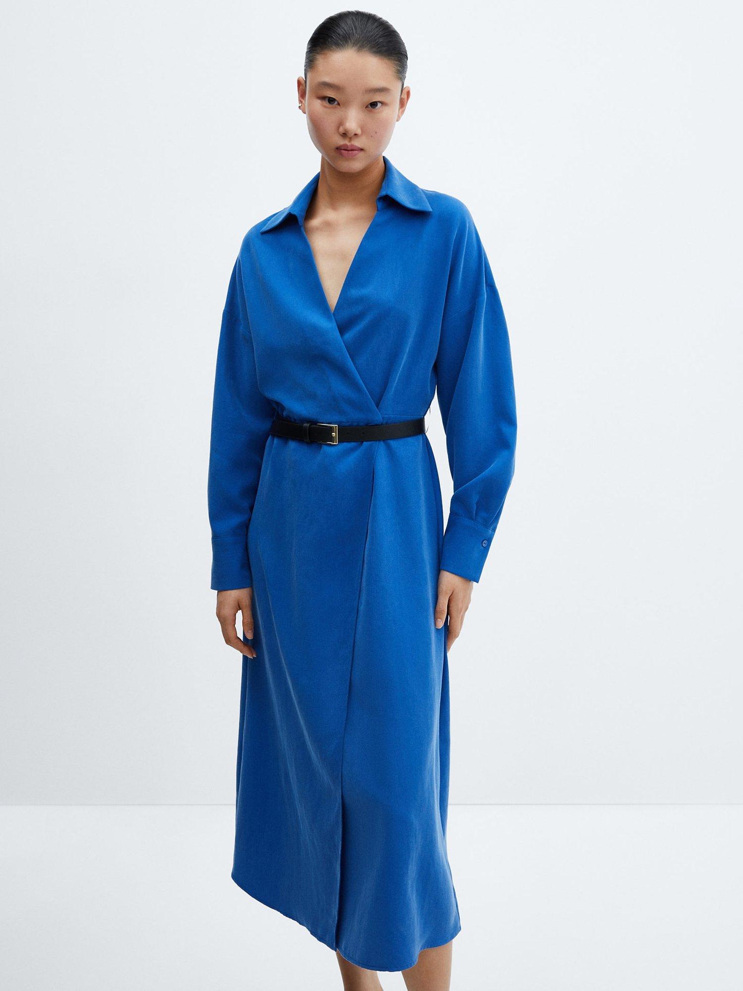 Mango Teo Midi Shirt Dress, Cobalt