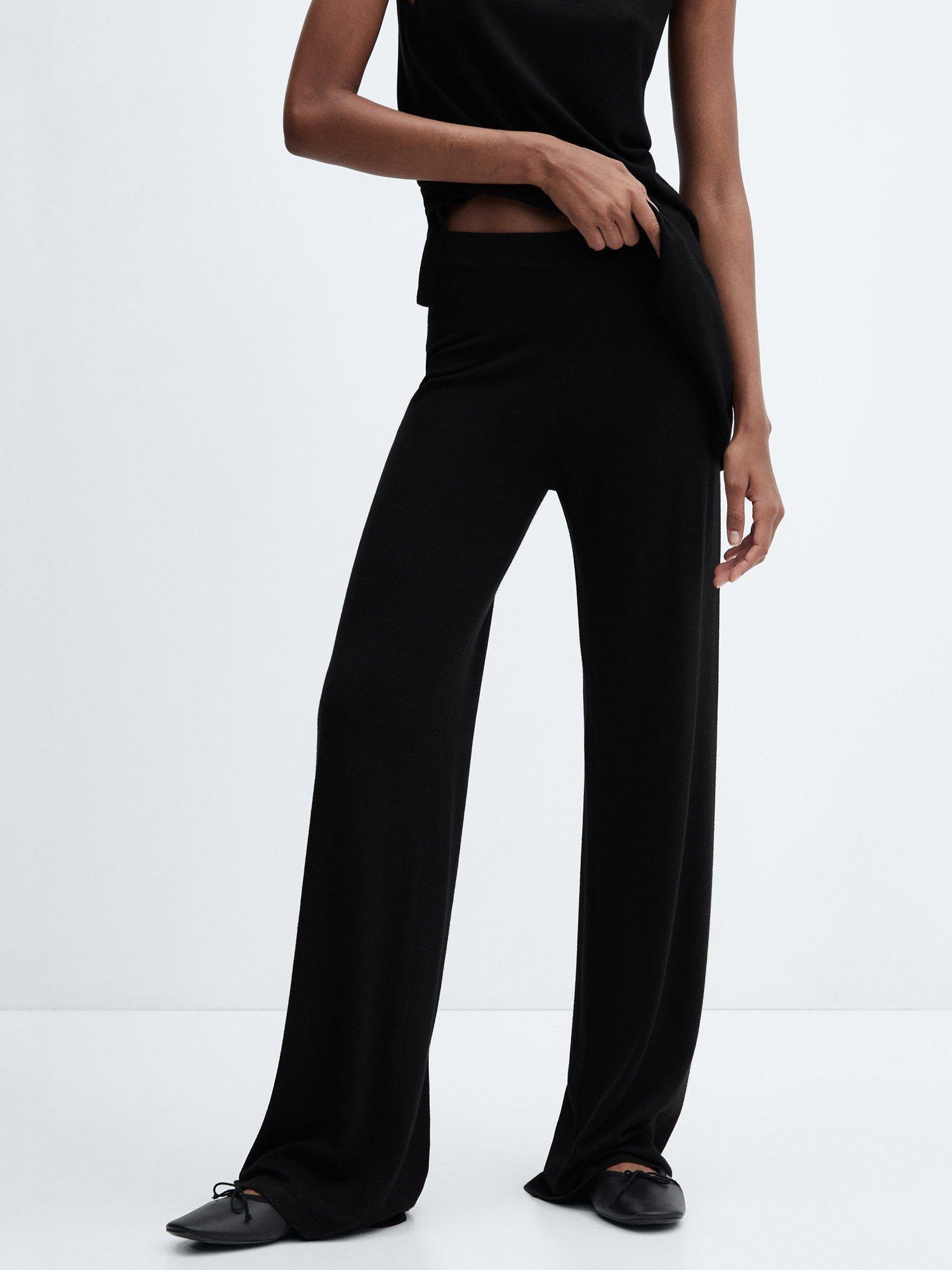 Mango Margot Fine Knit Wide Leg, Black