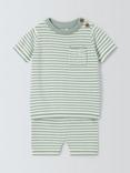 John Lewis Baby Knitted Stripe Top & Shorts, Green