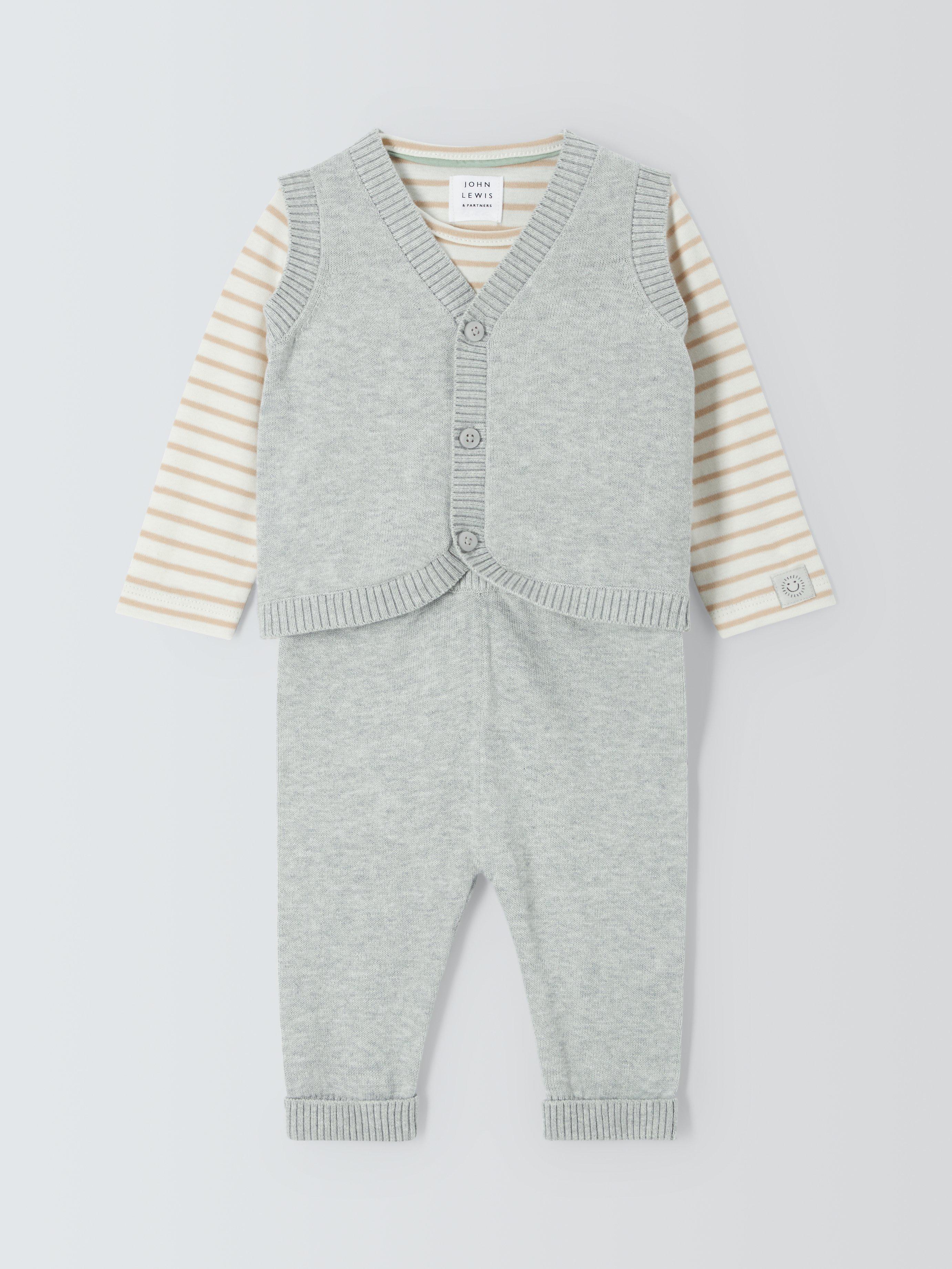John Lewis Baby Bodysuit Knitted Trousers Vest Cardigan Set Grey Multi