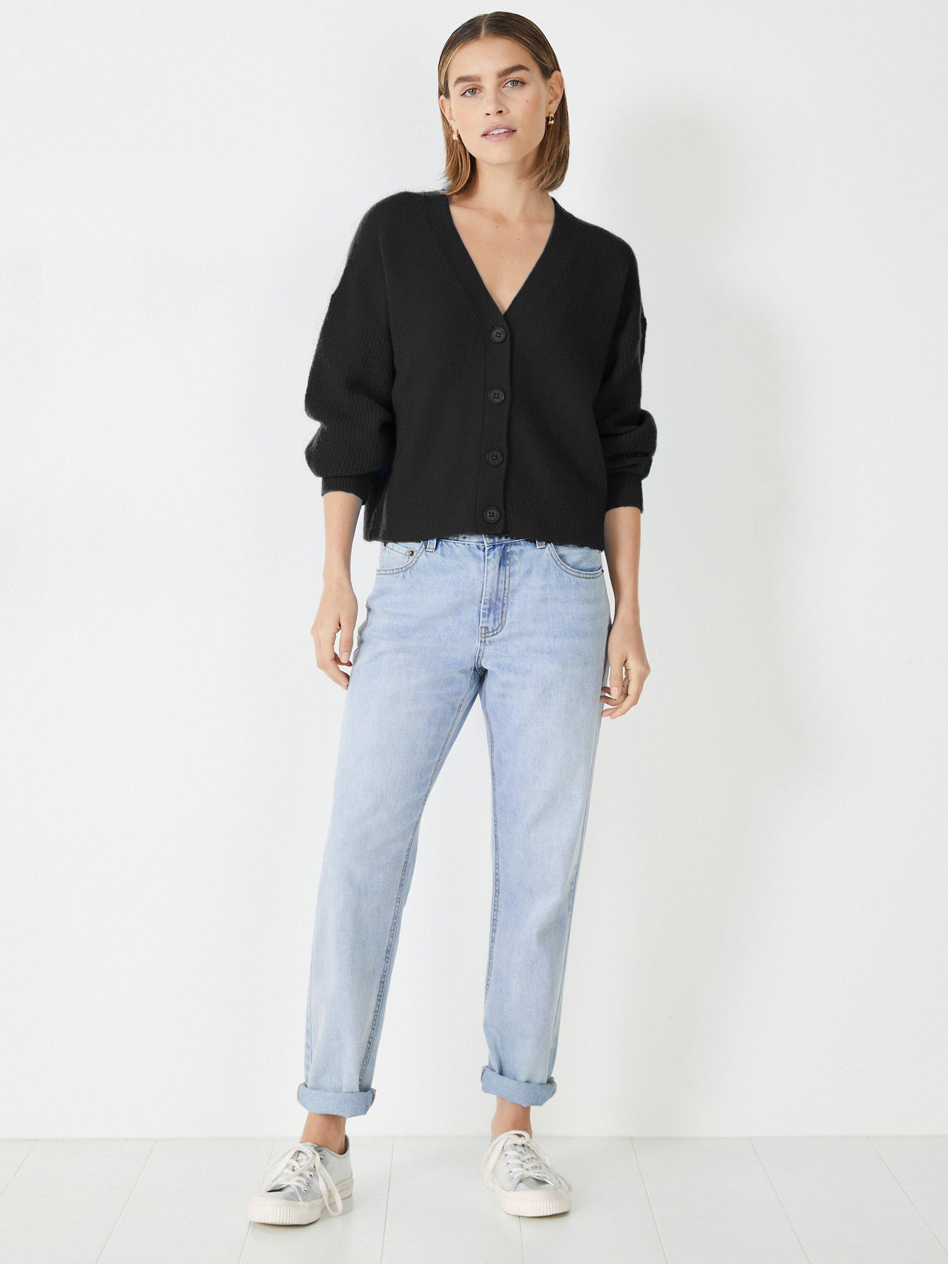 HUSH Lori Ribbed Sleeve Wool Blend Cardigan, Black