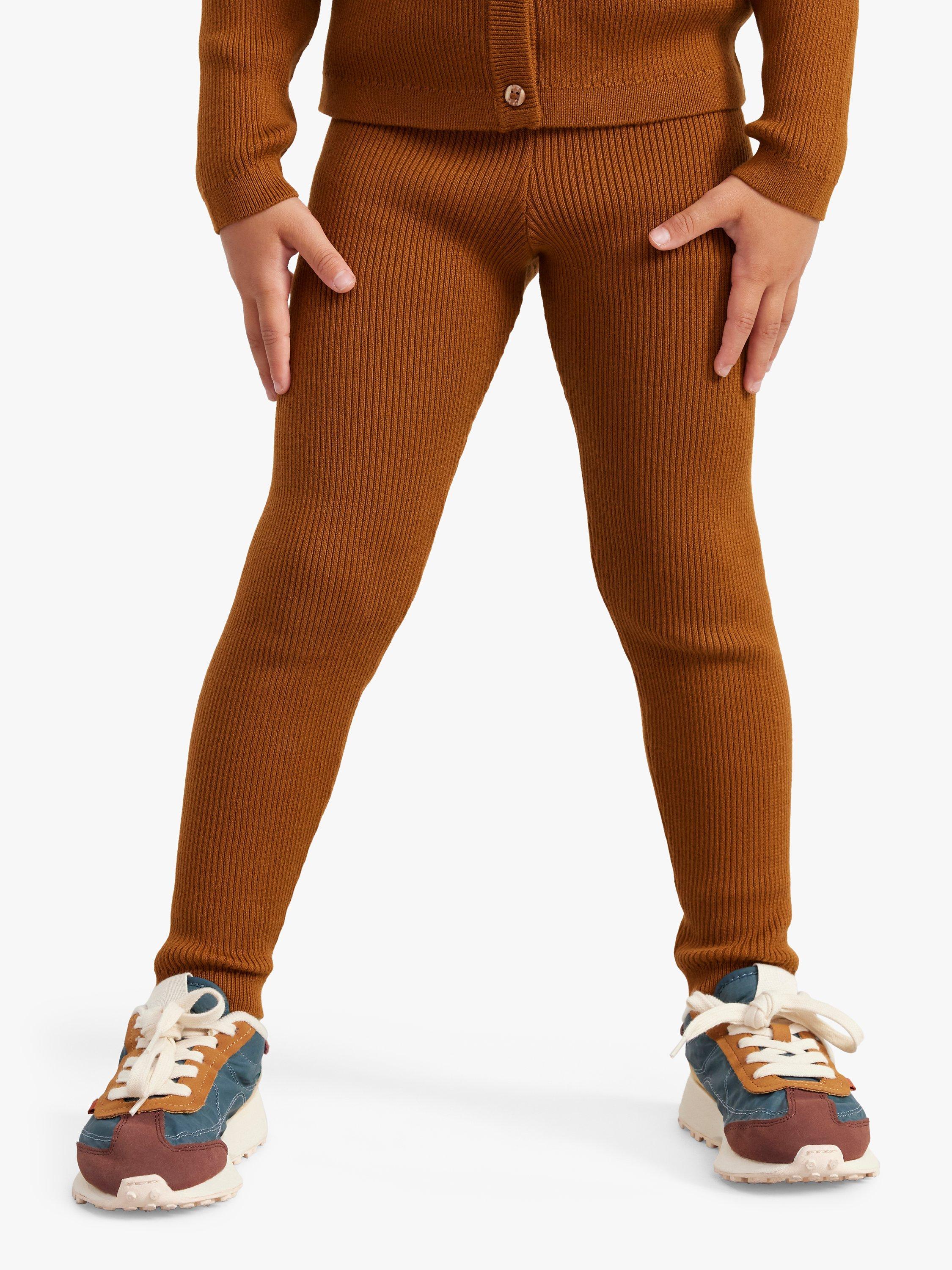 Lindex Kids' Ribbed Soft Leggings, Brown