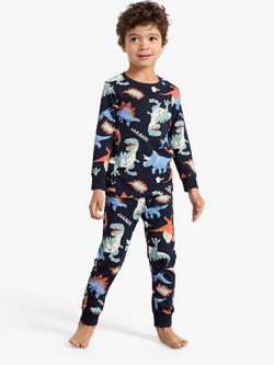 Lindex Kids' Dinosaur Print Pyjamas, Blue, Blue