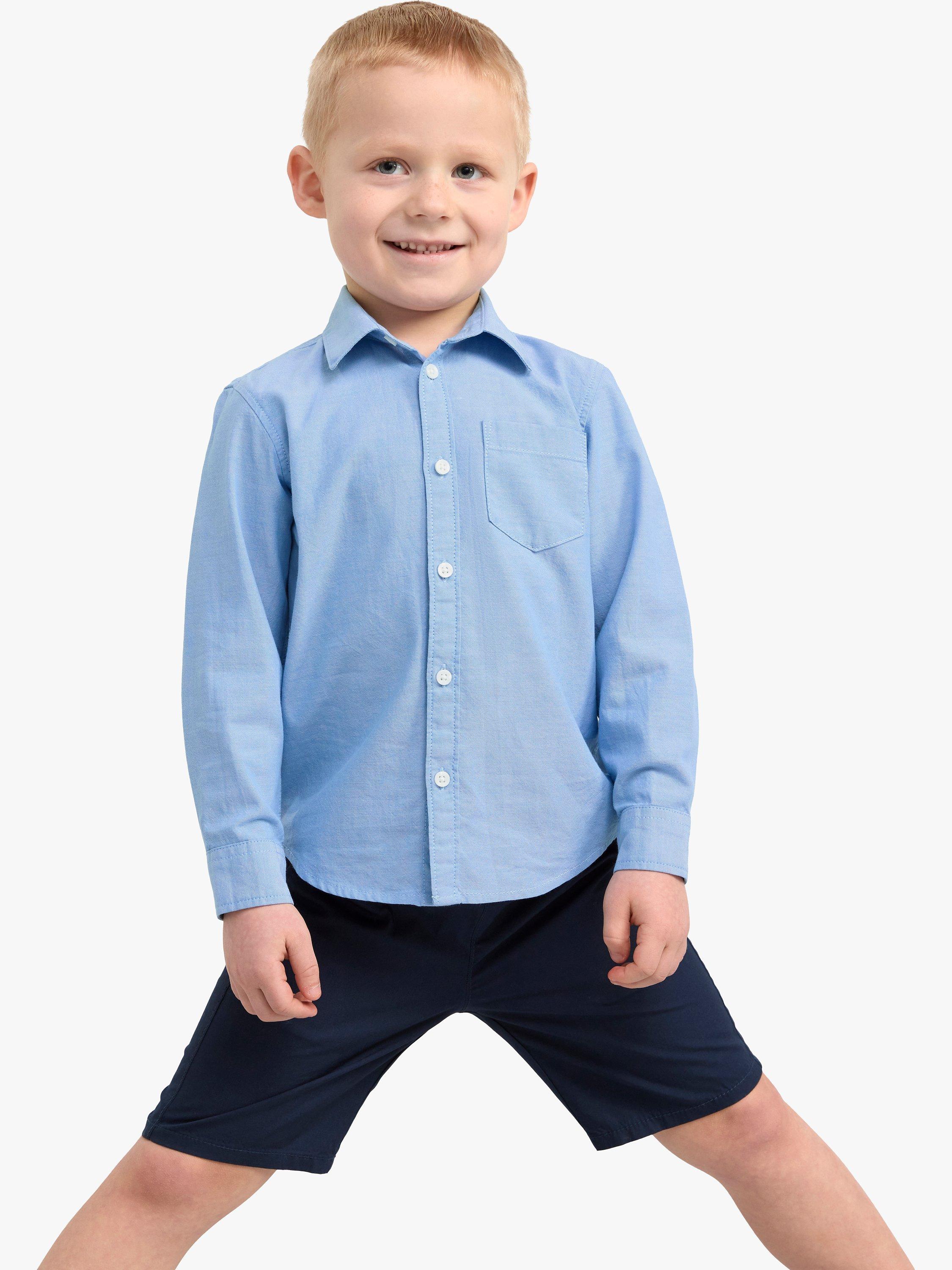 Product image 1 of 7, which shows Lindex Kids' Preppy Oxford Long Sleeve Shirt, Blue, 2 years