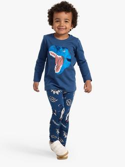 Lindex Kids' Dino Sequin Long Sleeve T-Shirt, Blue/Multi, Blue/Multi