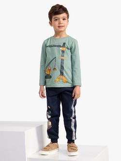 Lindex Kids' Vehicle Print Organic Cotton Joggers, Blue/Multi - view 2, Blue/Multi