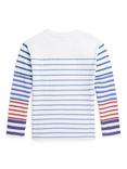 Ralph Lauren Kids' Striped Logo Cotton Long-Sleeve T-Shirt, Oxford White