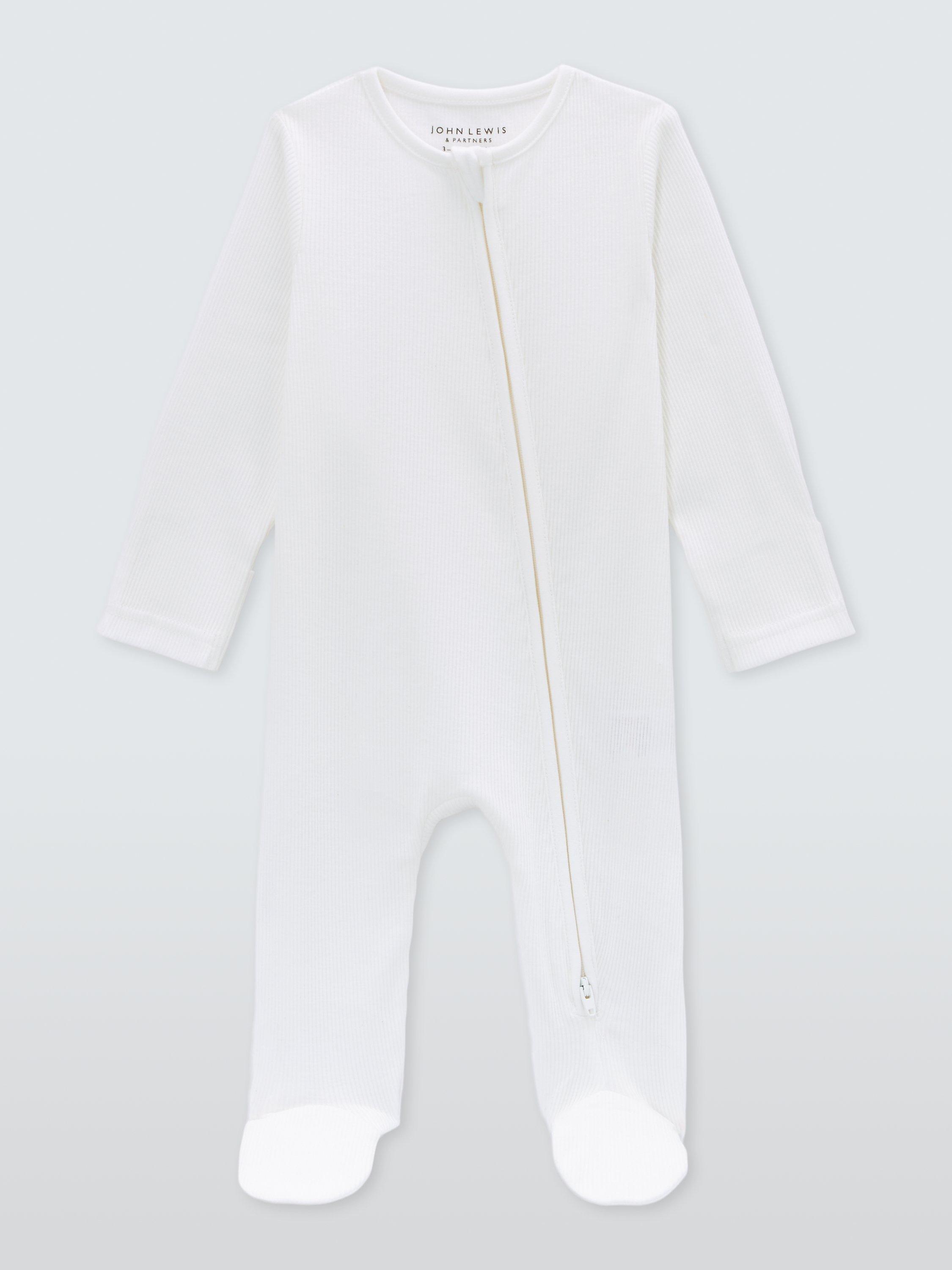 Product image 1 of 3, which shows John Lewis Baby Circular Collection GOTS Organic Cotton Long Sleeve Sleepsuit, White, 3-6 months