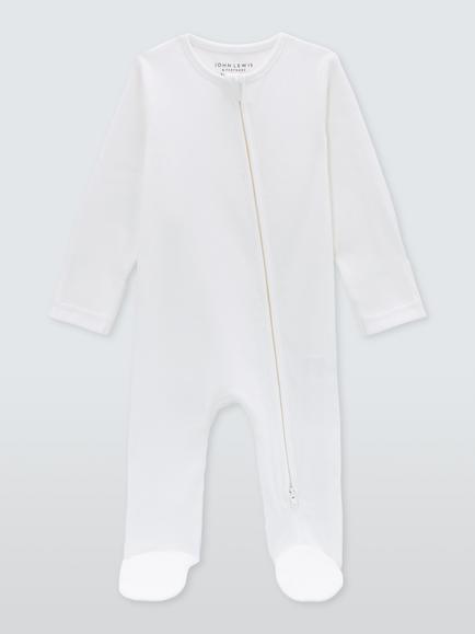John Lewis Baby Circular Collection GOTS Organic Cotton Long Sleeve Sleepsuit, White