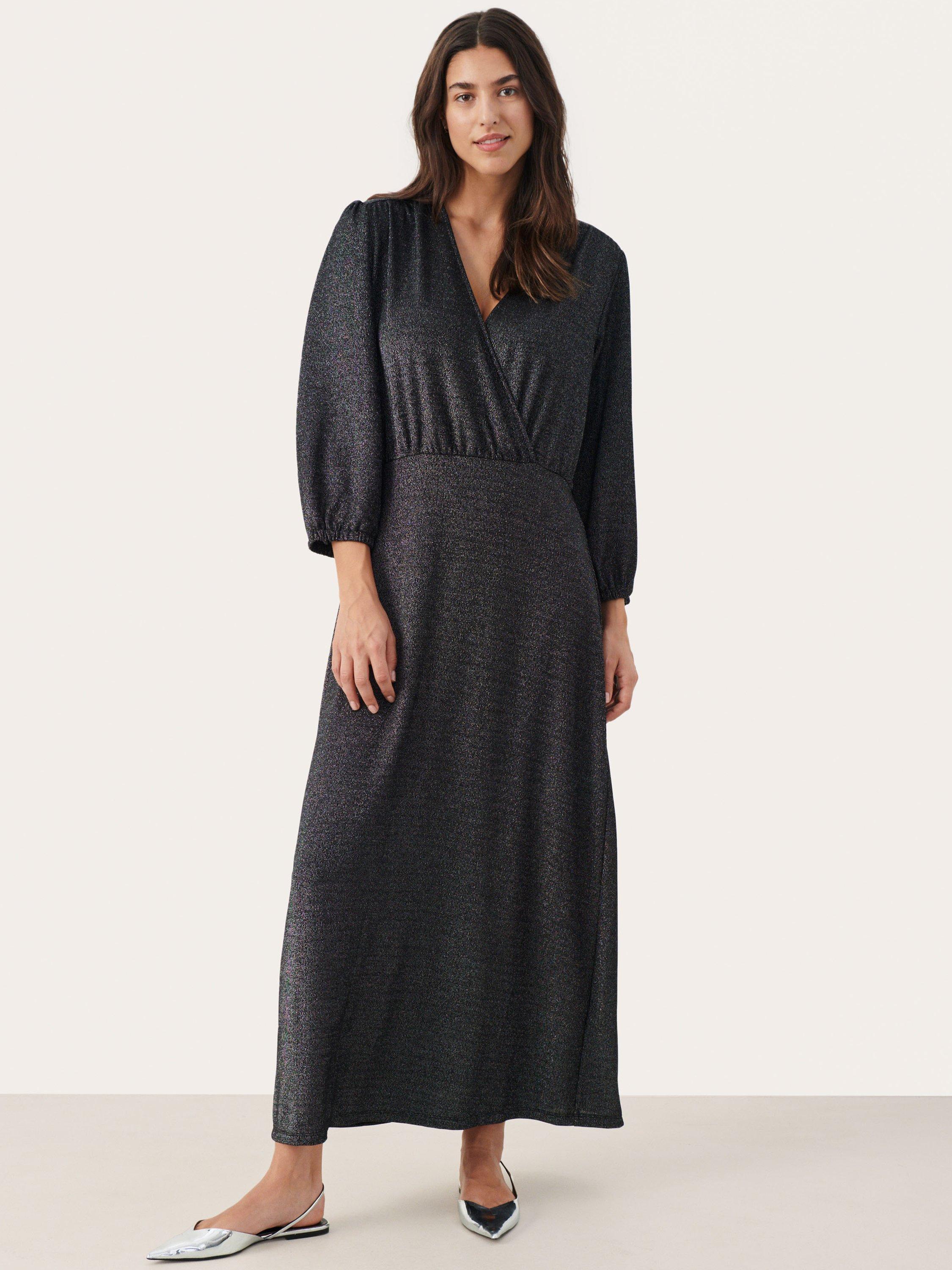 Part Two Dalmine 3/4 Sleeve Glitter Wrap Maxi Dress, Black, XS