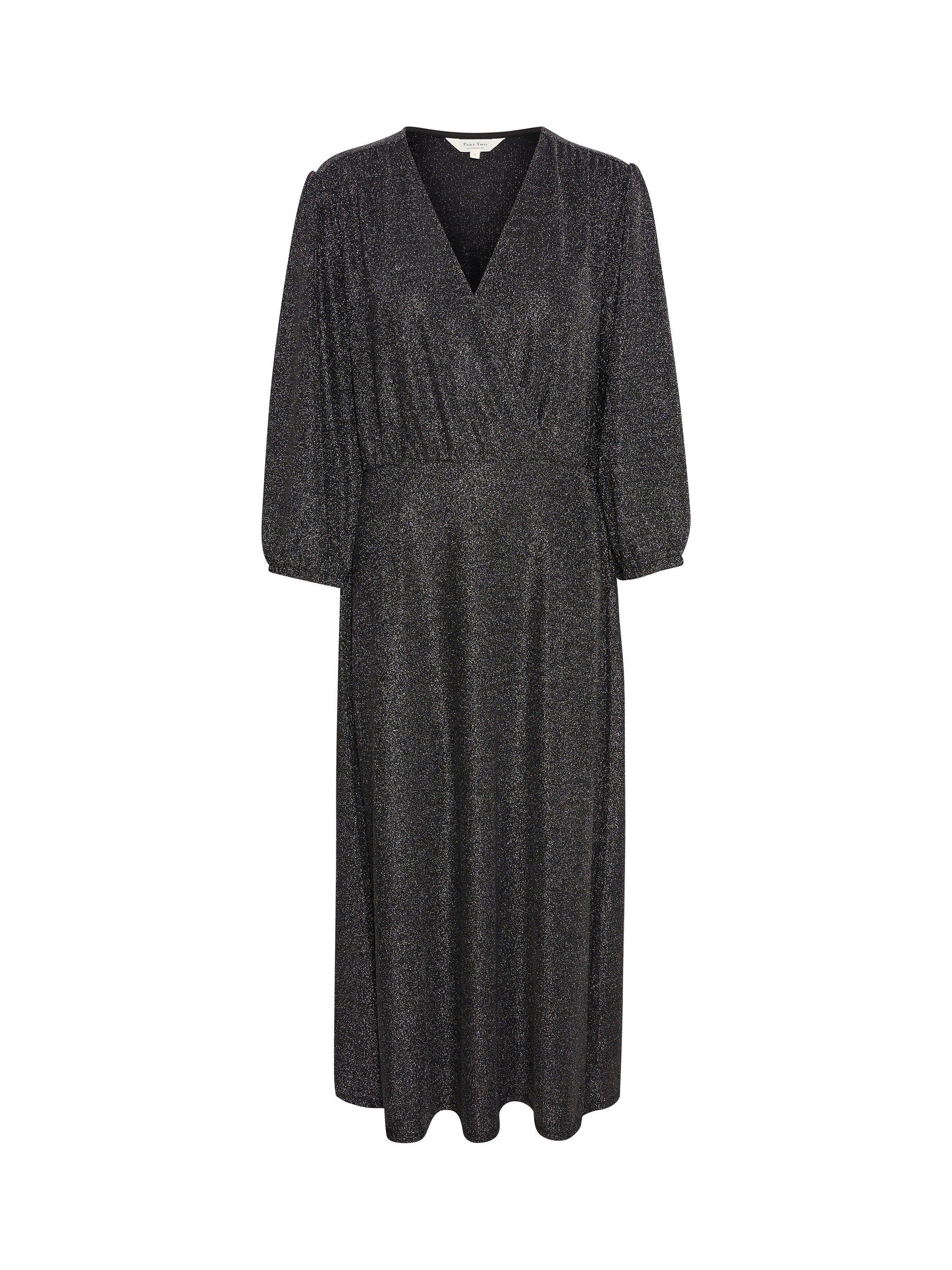 Part Two Dalmine 3/4 Sleeve Glitter Wrap Maxi Dress, Black, XS