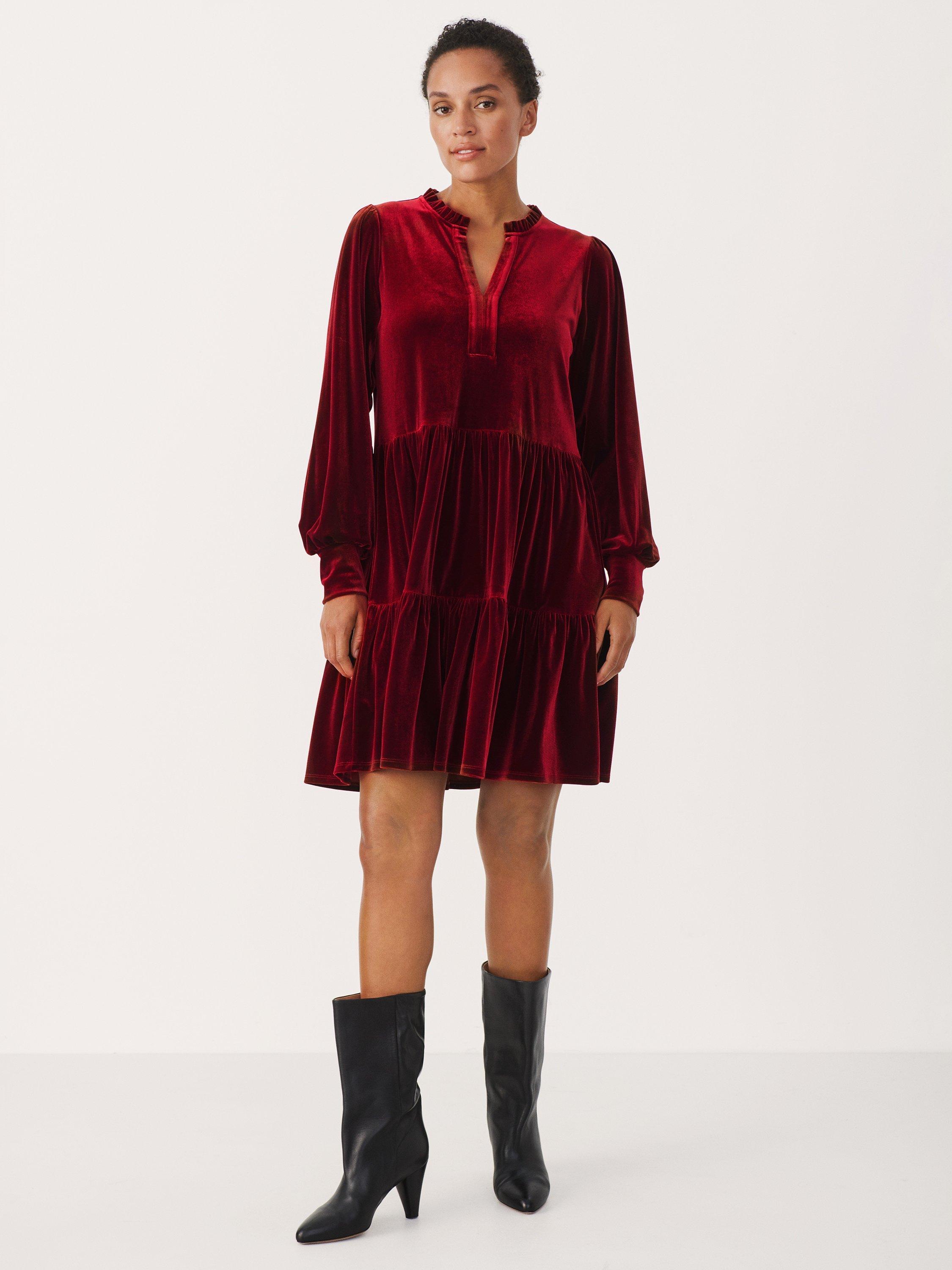 Part Two Viggase Long Sleeve Velvet Dress, Pomegranate