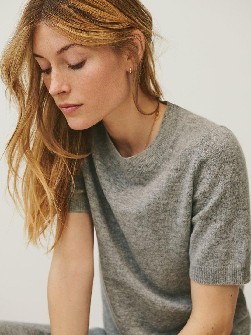 Product image 2 of 4, which shows Part Two Everlotta Short Sleeve Cashmere Top, Grey Melange, S