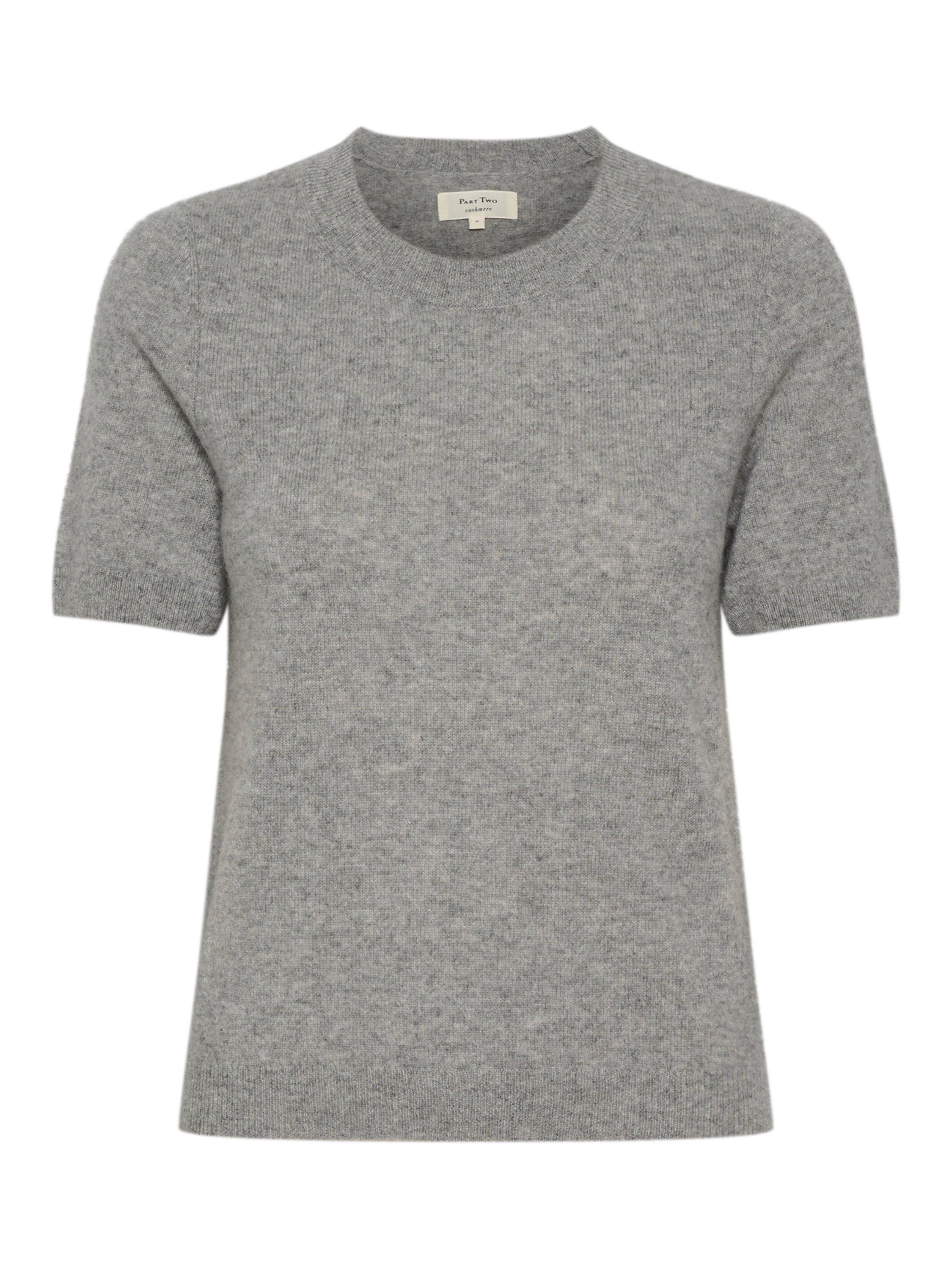 Product image 3 of 4, which shows Part Two Everlotta Short Sleeve Cashmere Top, Grey Melange, S