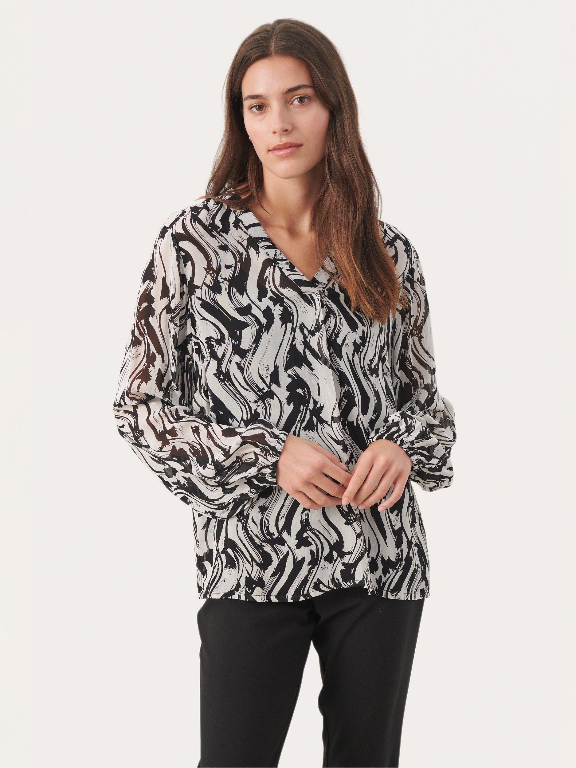 Part Two Ditte Paint Wave Print Blouse, Black/Multi