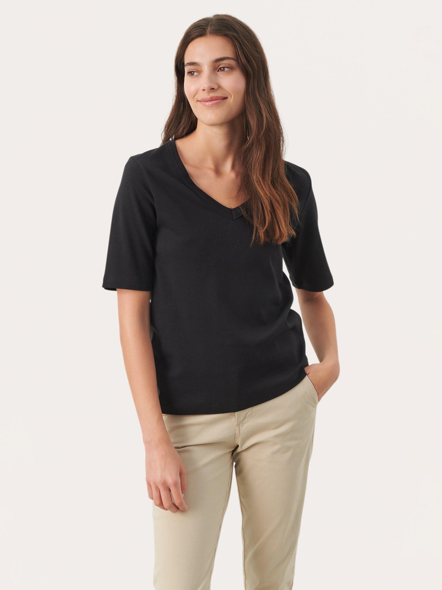 Product image 1 of 6, which shows Part Two Ratansa V-Neck T-Shirt, Black, XS