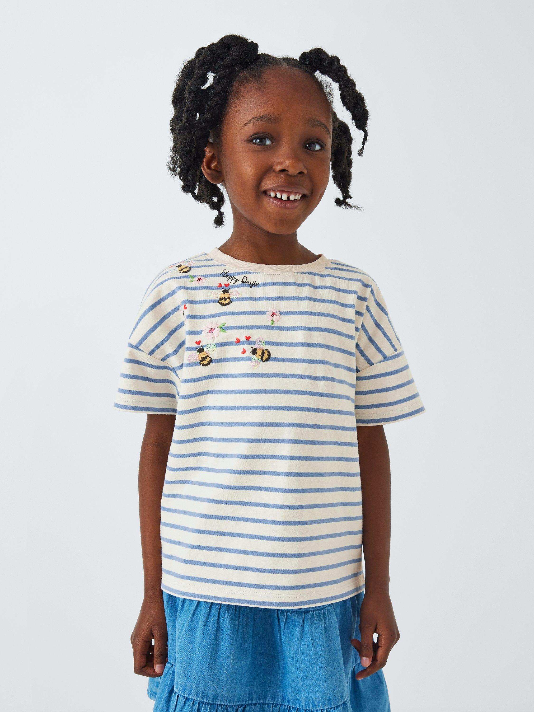 John Lewis Kids' Bee Stripe T-Shirt, Blue Bonnet