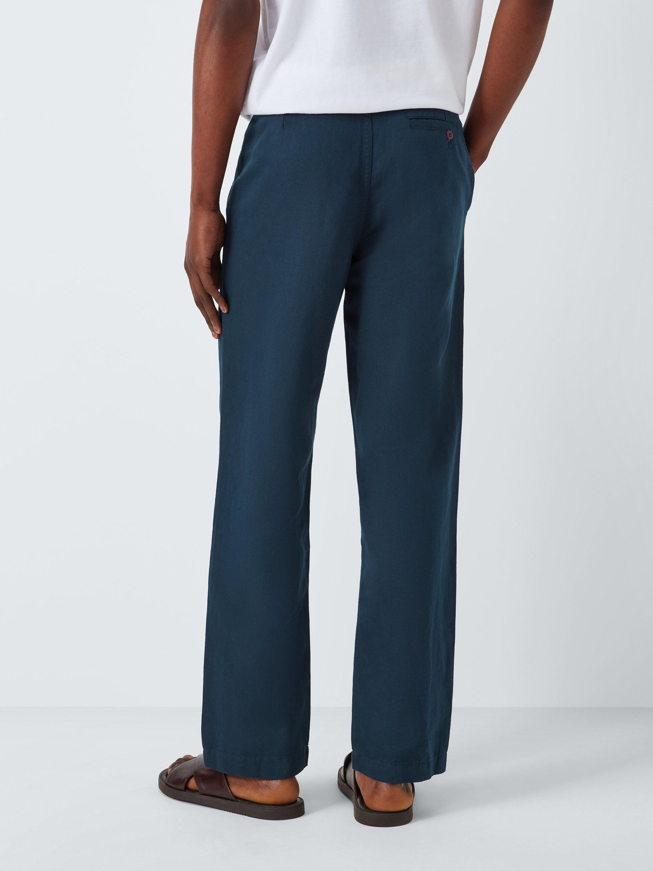 John Lewis Straight Fit Cotton Linen Chinos, Navy, 38S