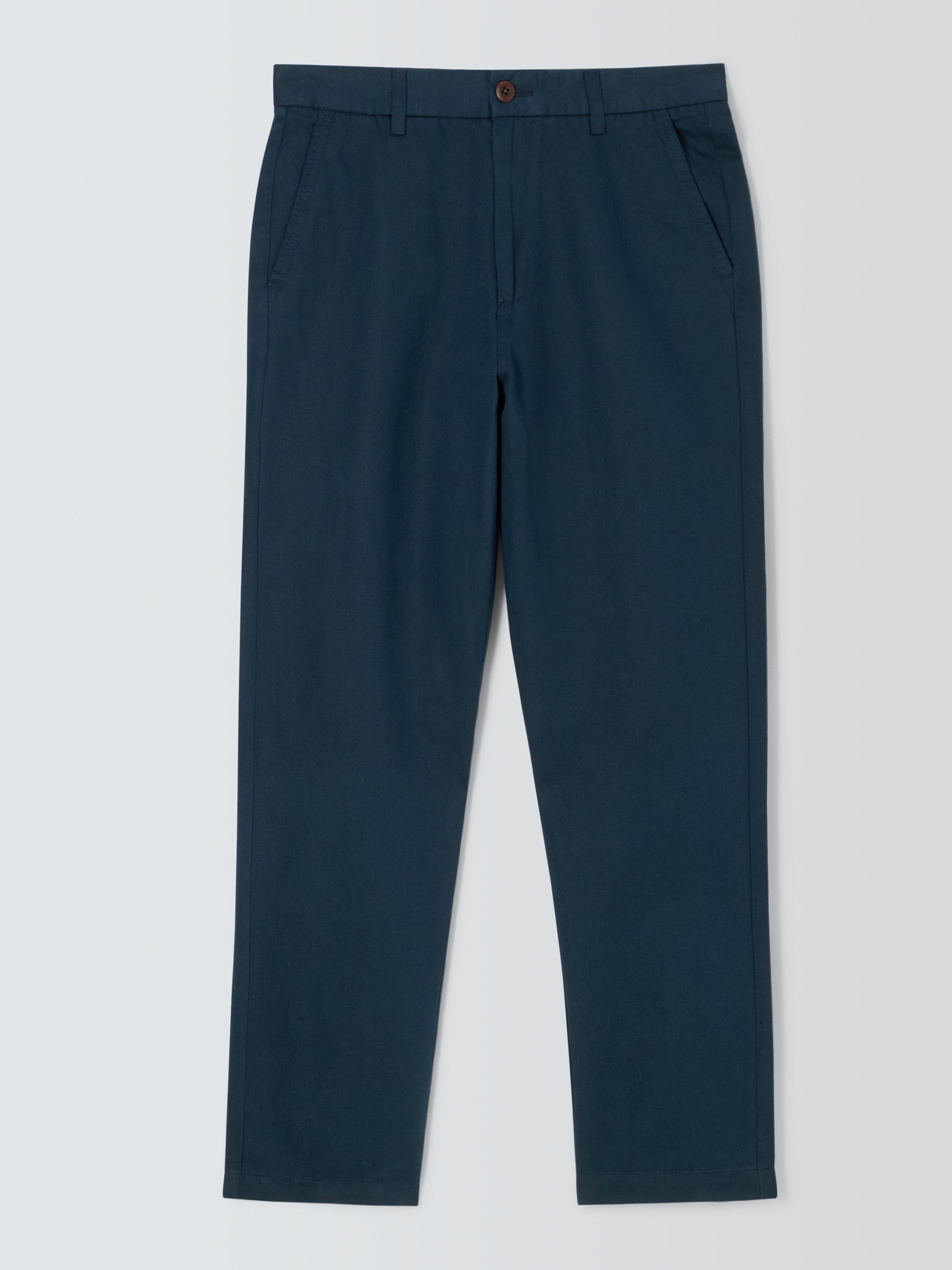 John Lewis Straight Fit Cotton Linen Chinos, Navy, 38S