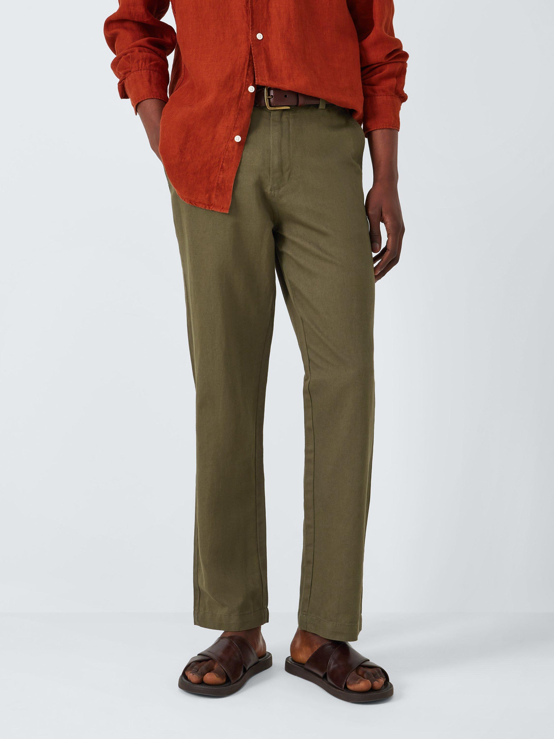 John Lewis Straight Fit Cotton Linen Chinos, Khaki
