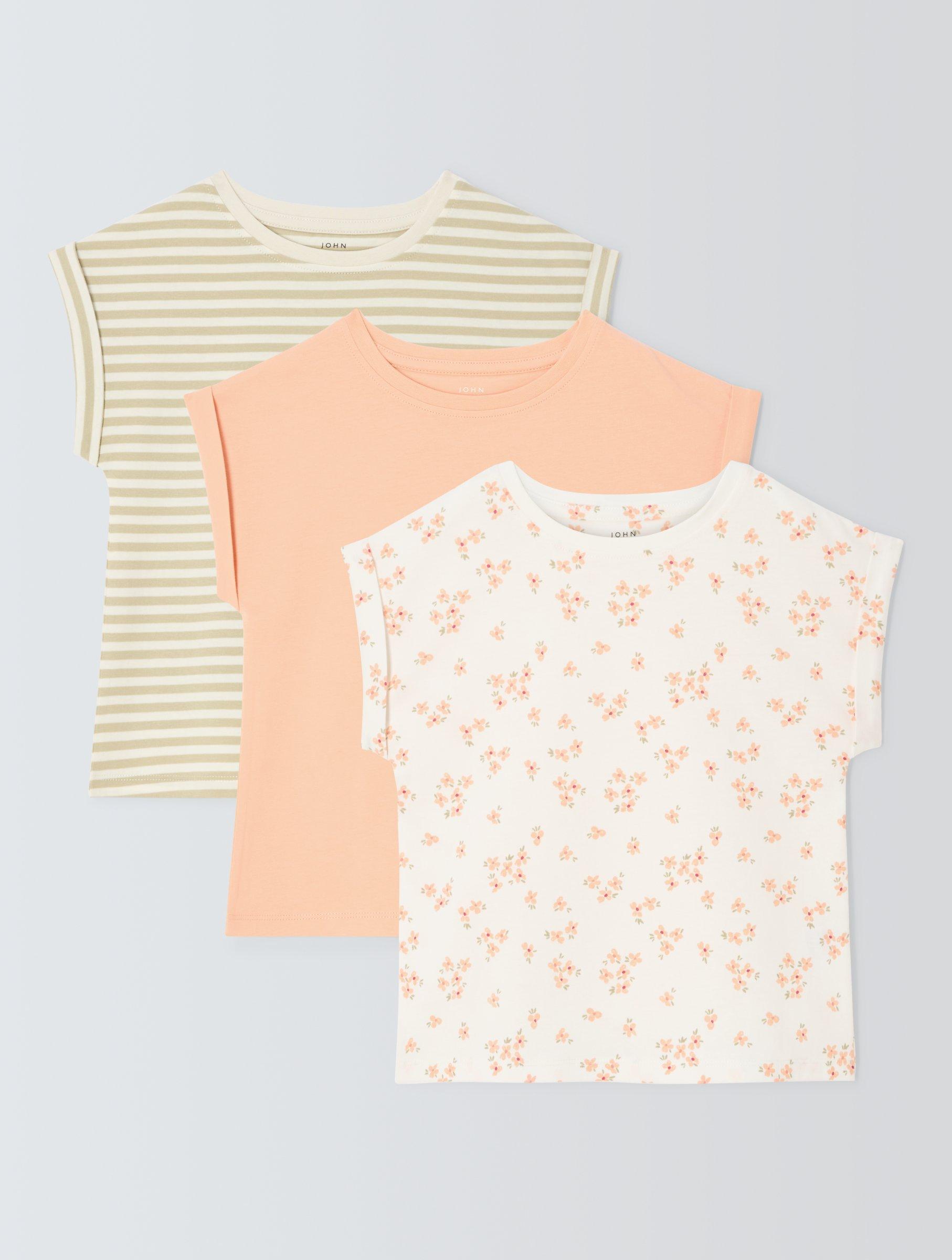 John Lewis Kids' Stripe/Plain/Floral T-Shirts, Pack of 3, Multi