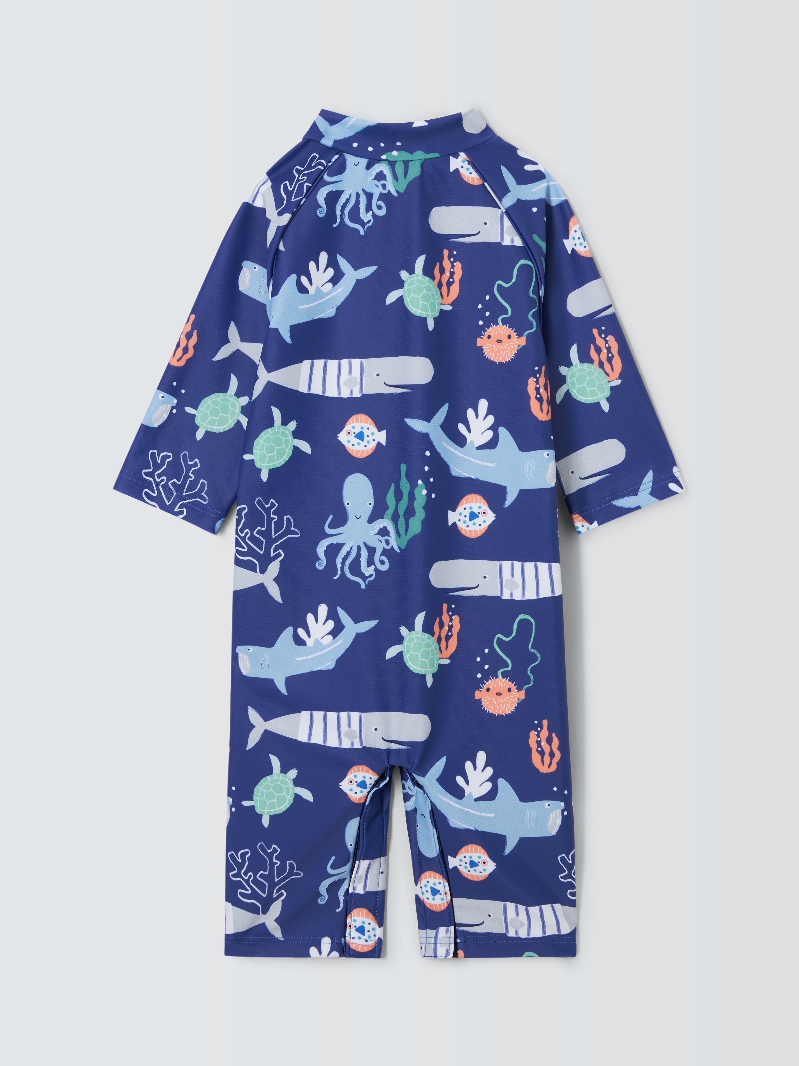 John Lewis Baby Fishing Print Sunpro Swimsuit, Navy, 12-18 months