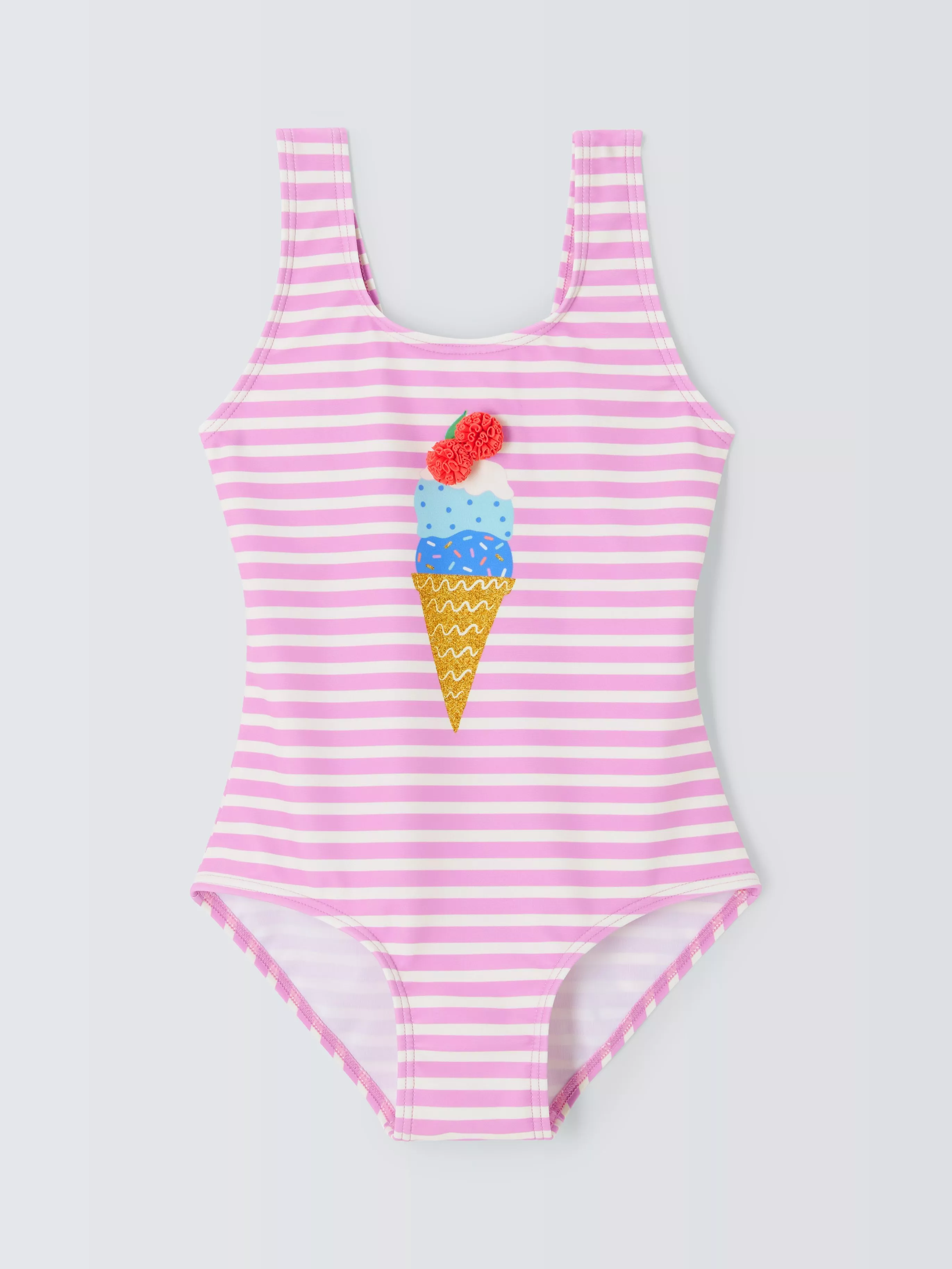 John Lewis Kids Stripe Ice Cream Swimsuit Pink Multi