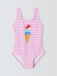 John Lewis Kids' Stripe Ice Cream Swimsuit, Pink/Multi