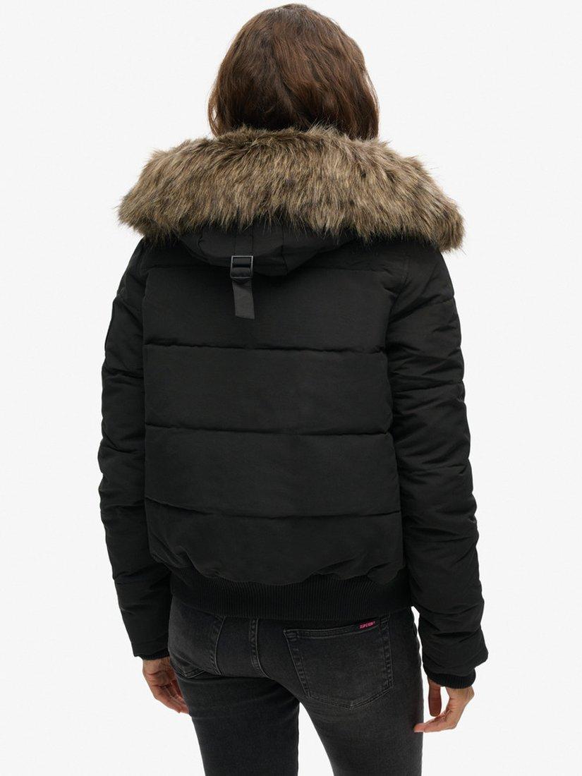 Product image 6 of 7, which shows Superdry Hooded Everest Puffer Bomber Jacket, Jet Black, 8