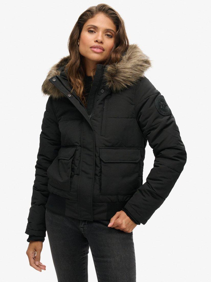Product image 2 of 7, which shows Superdry Hooded Everest Puffer Bomber Jacket, Jet Black, 8